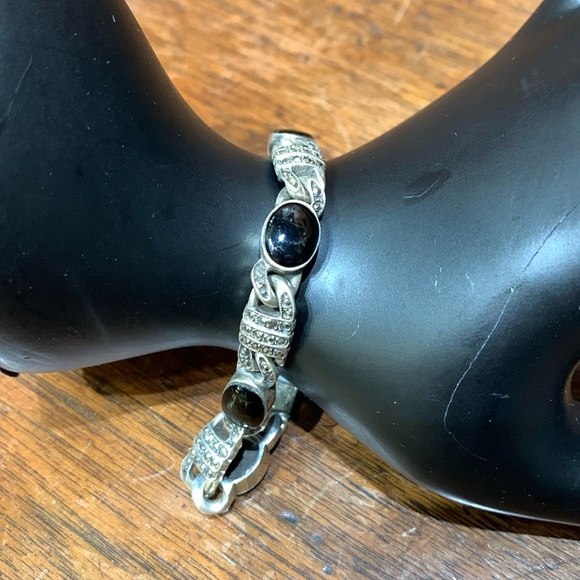 Vintage Marcasite, Onyx and Sterling Silver Bracelet - Picture 1 of 7